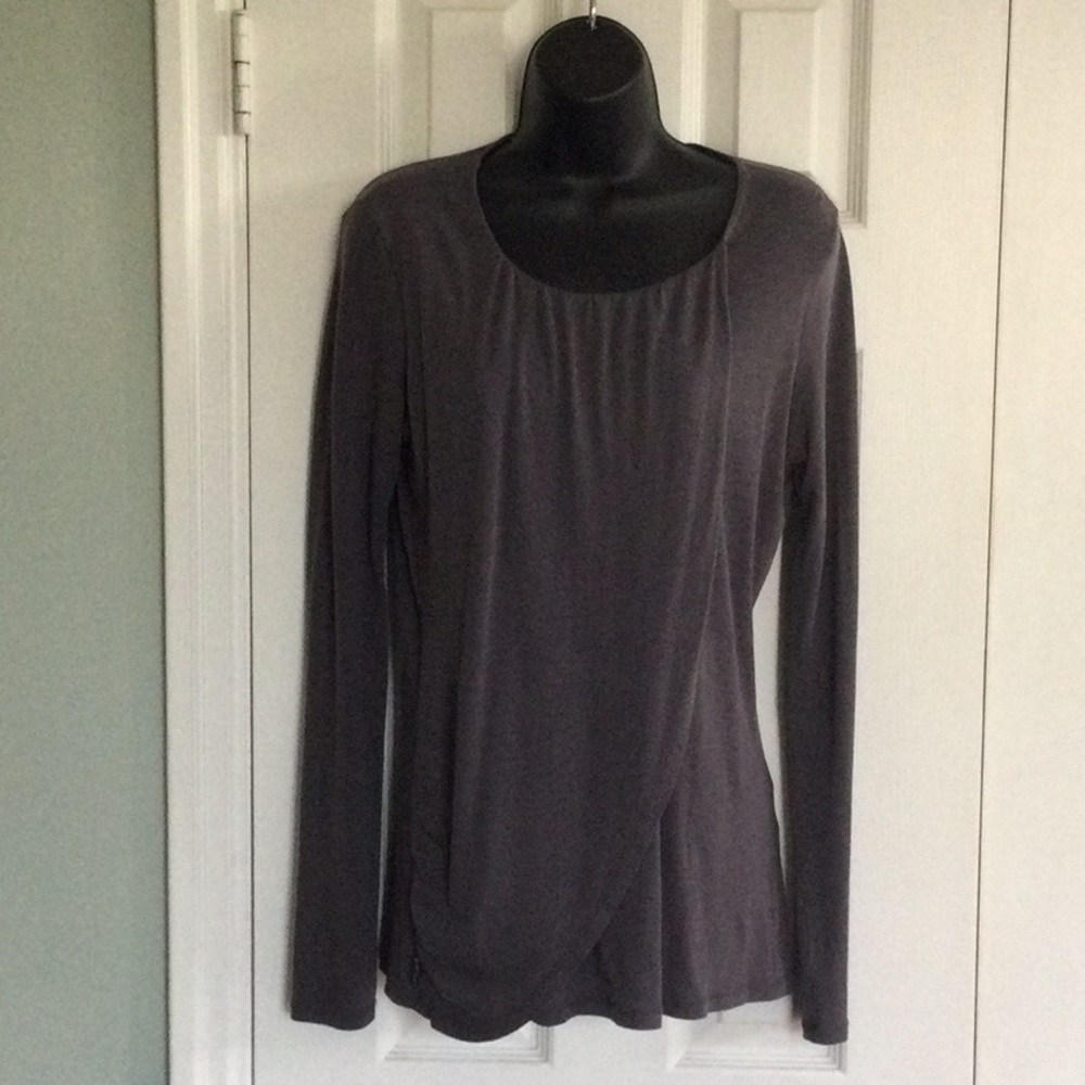 Armani Jeans Long Sleeve Scoop Neck Top in Charcoal